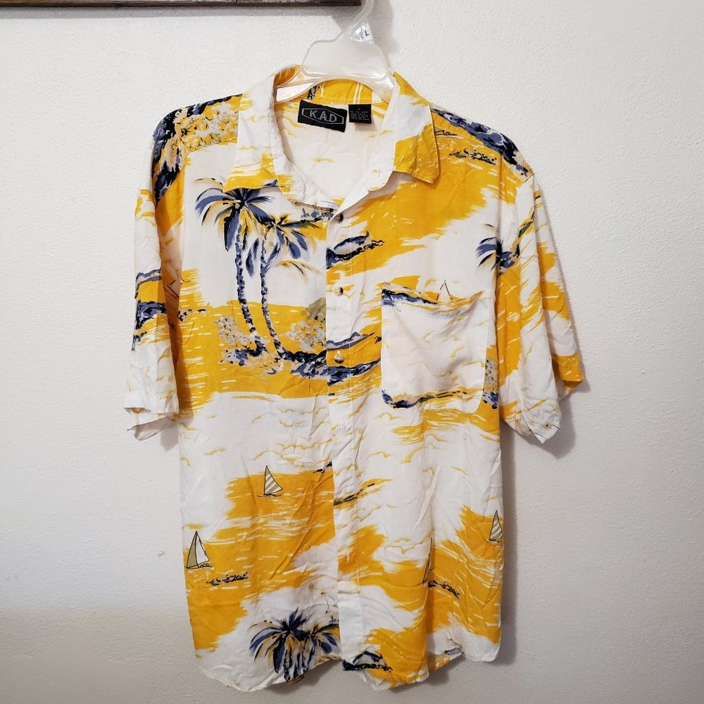 KAD Clothing Men's Hawaiian Shirt Size Large White Blue Yellow